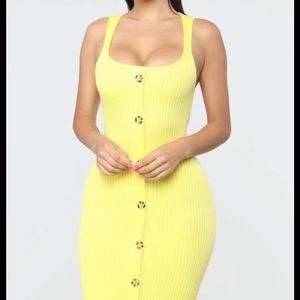 Fashion Nova Yellow Button Down Bodycon Dress